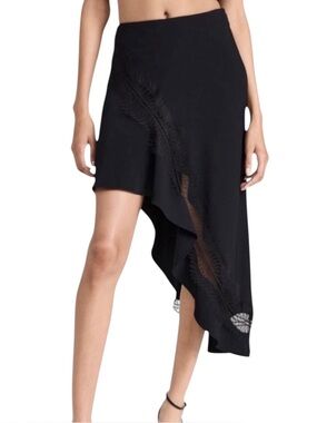 A.L.C Dixie Crepe Lace Trim Asymmetric Flounce Hem Midi Skirt, Size 2